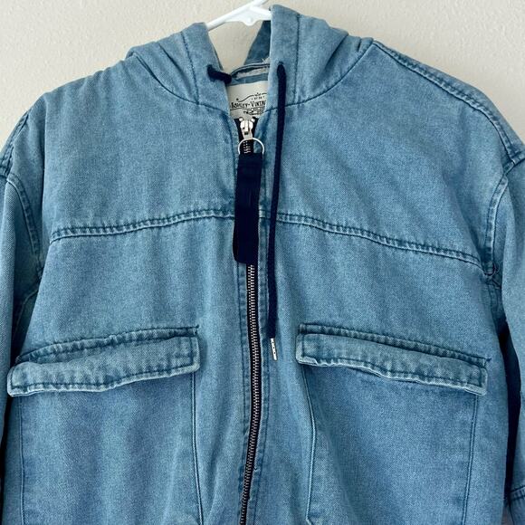 Ashley Vintage Charm Crop Sherpa lined denim jean hooded western jacket Medium - Picture 6 of 11